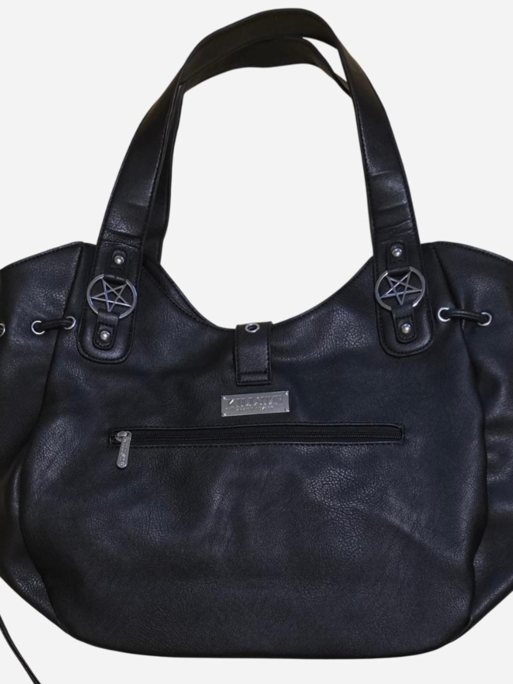 Killstar Killjoy Black Faux Leather Goth Bag w/Pentagram & Corset Accents - Picture 6 of 12